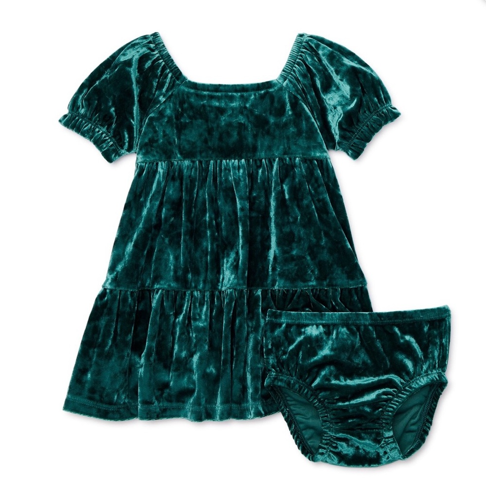 Velvet Dress and Bloomers Set in Green